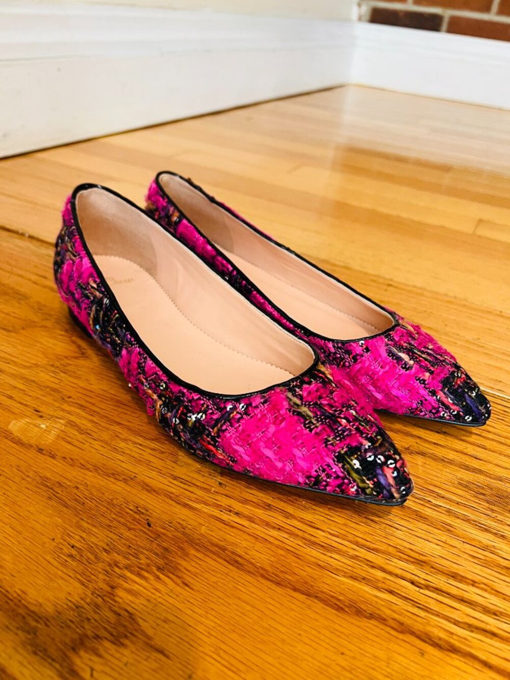 J.Crew Flats Shoes Fresh Berry Ballet Pointed Toe Tweed Sequins Pink 6